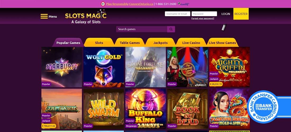 Screenshot of the Slotsmagic Casino main page